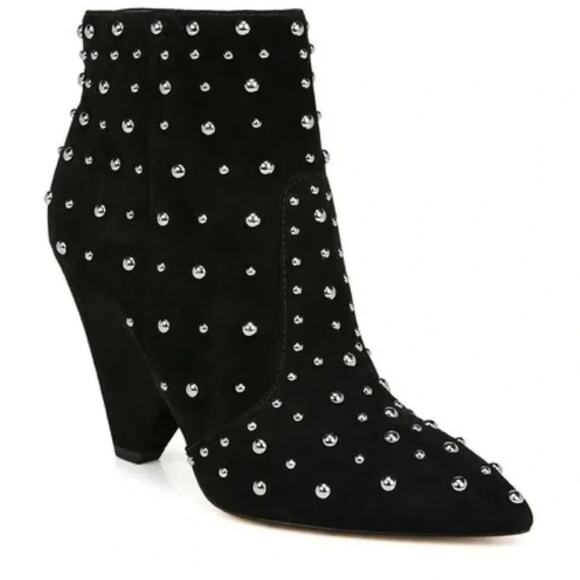 SAM EDELMAN ROYA BLACK SUEDE STUDDED CONE HEEL ANKLE BOOTS SIZE 6 - Picture 1 of 10